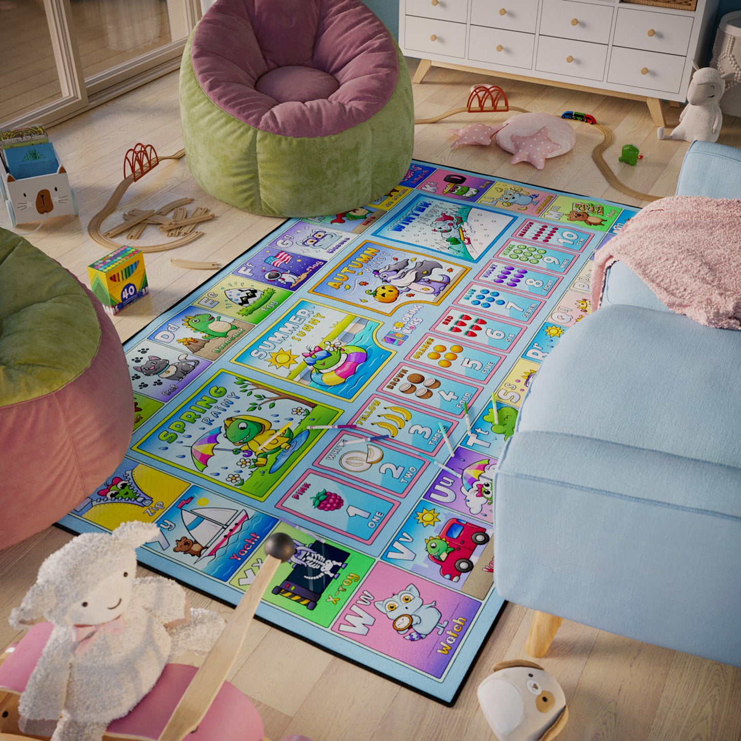 Vibrant Prisma Colored "Alpha Days" Kids Rug