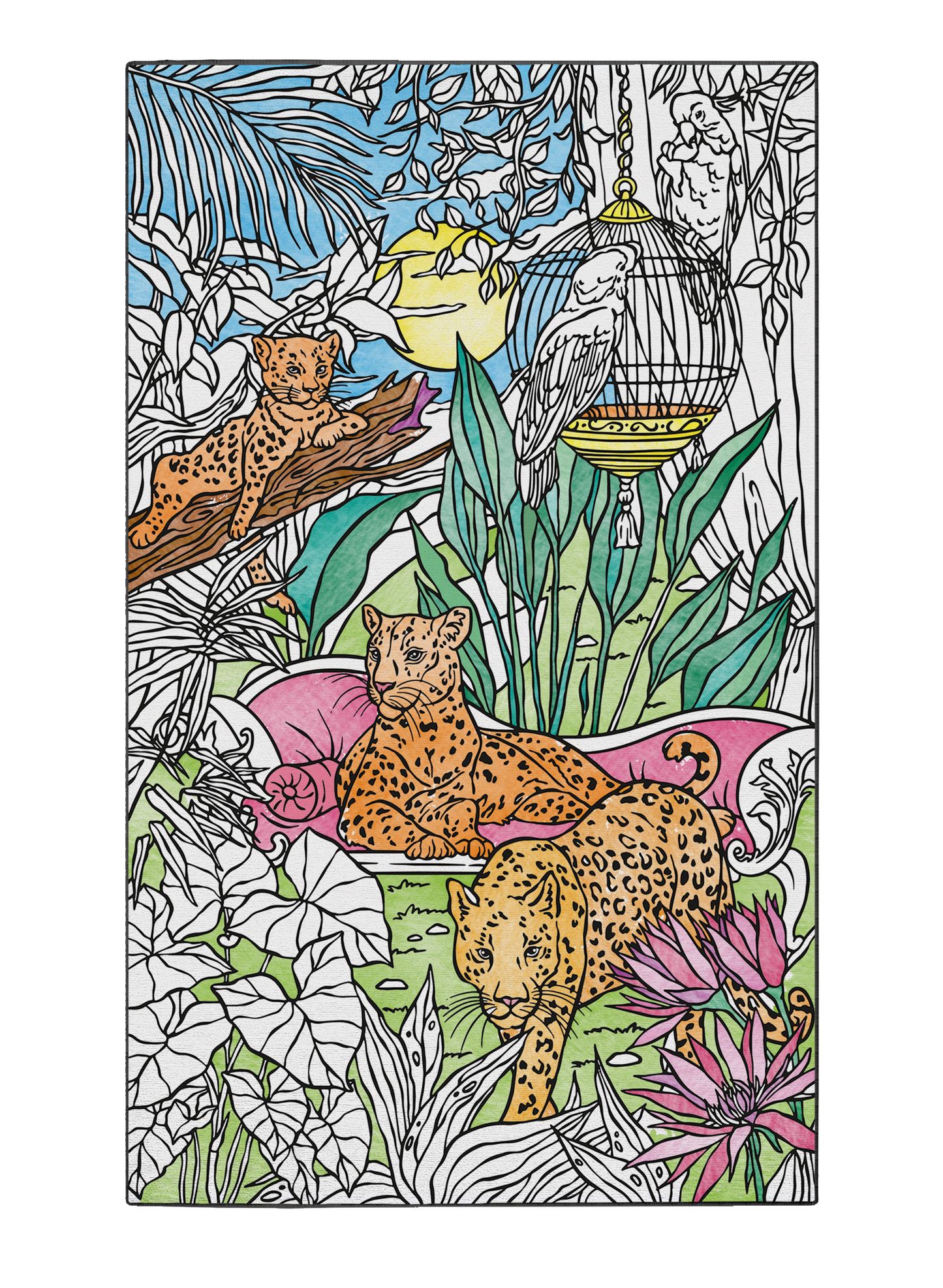 Coloring Mat "Lush Leopard Haven"