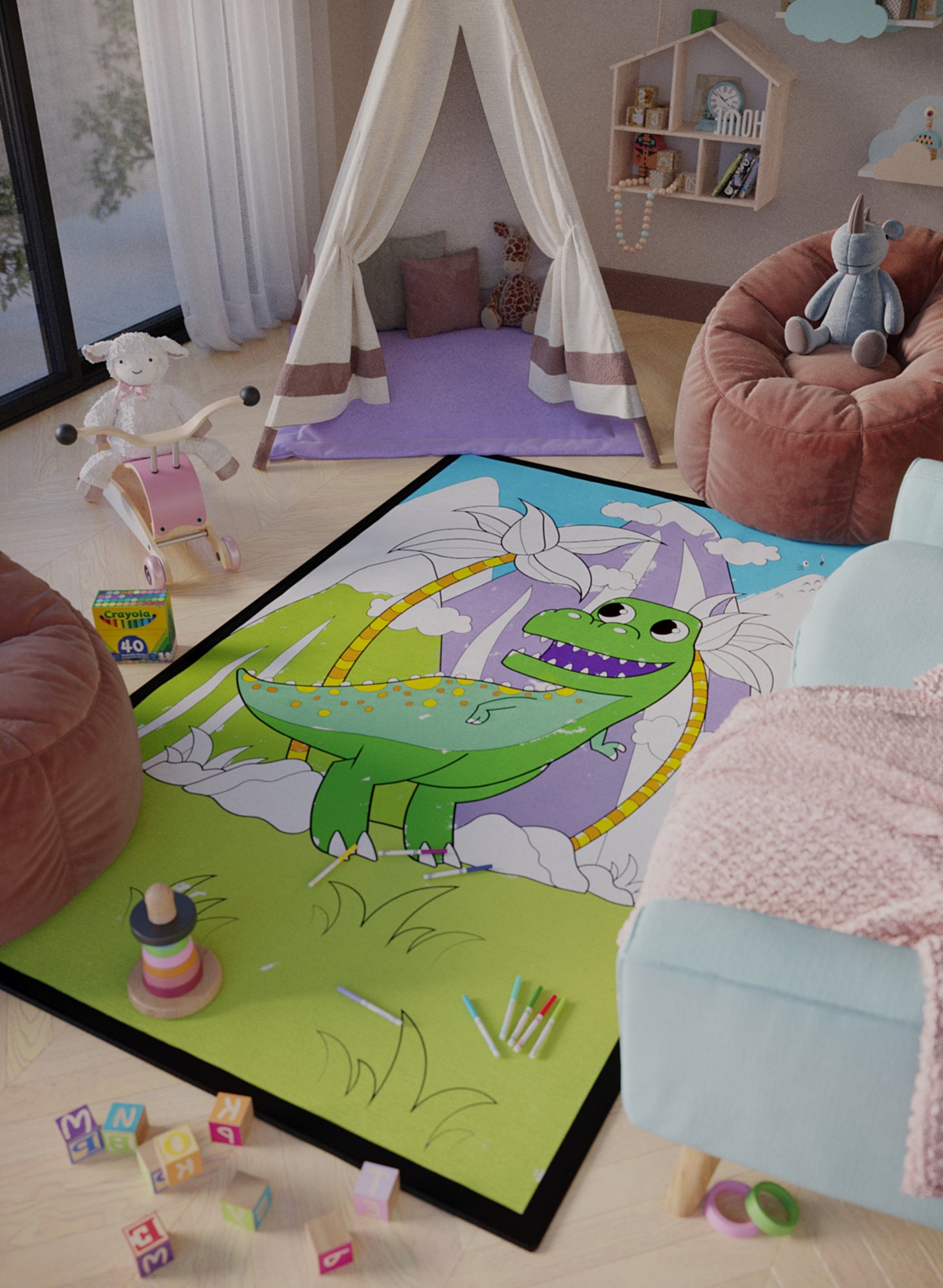 T-Rex Stomp Washable Coloring Mat - 3