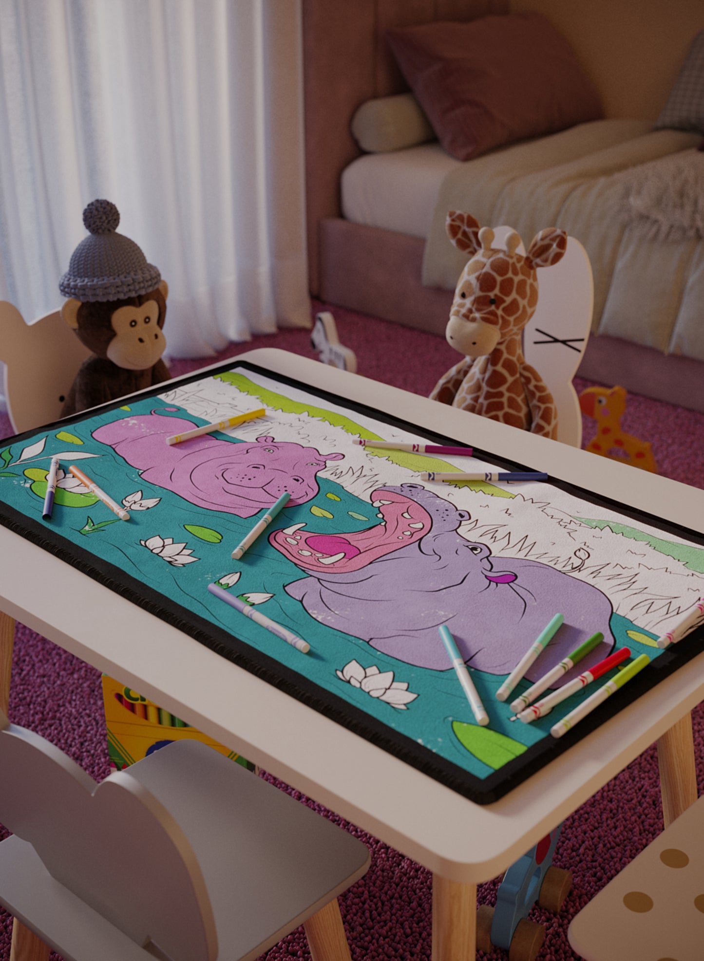 Happy Hippos Poster to Color - 3
