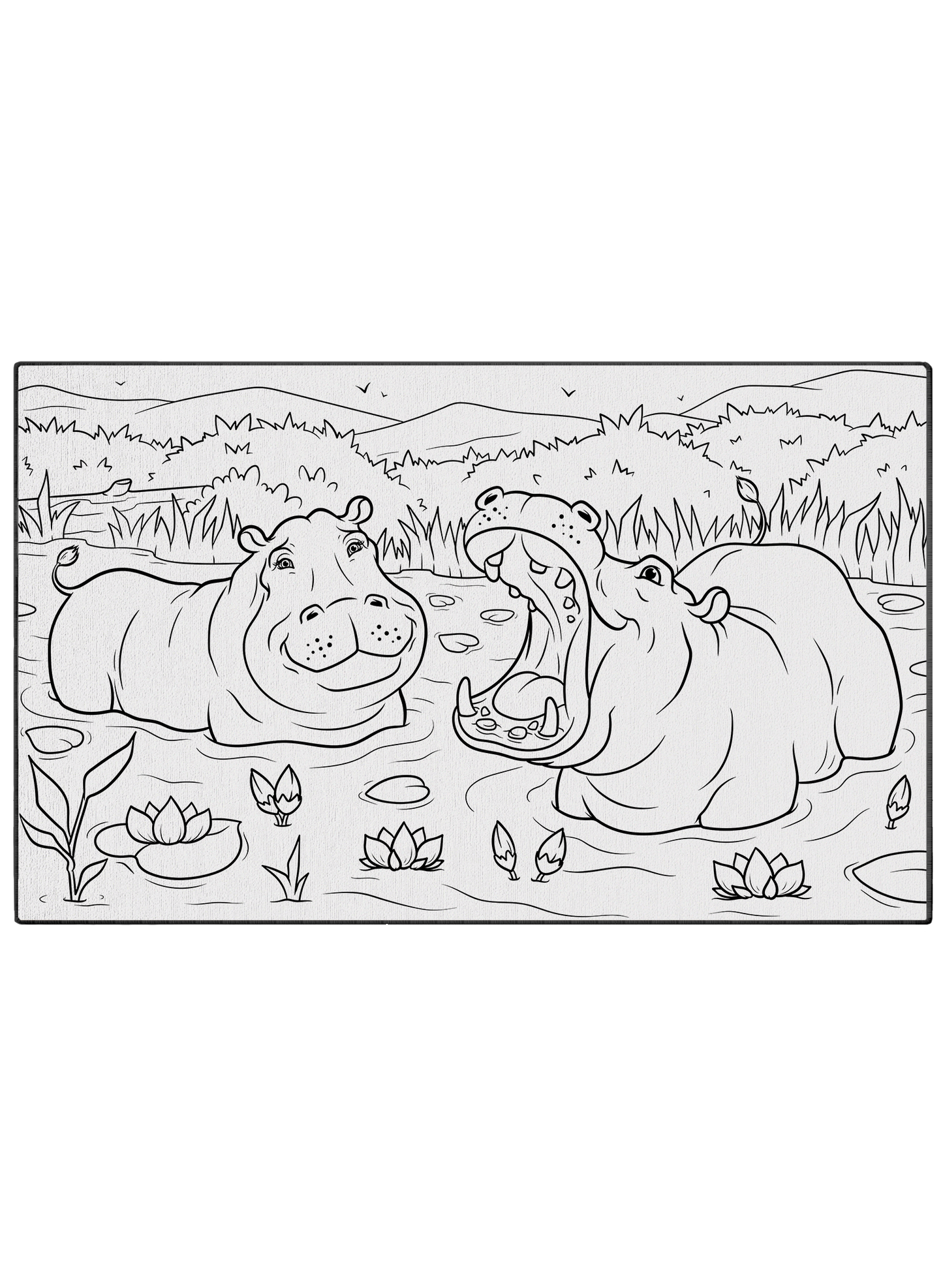 Happy Hippos Poster to Color