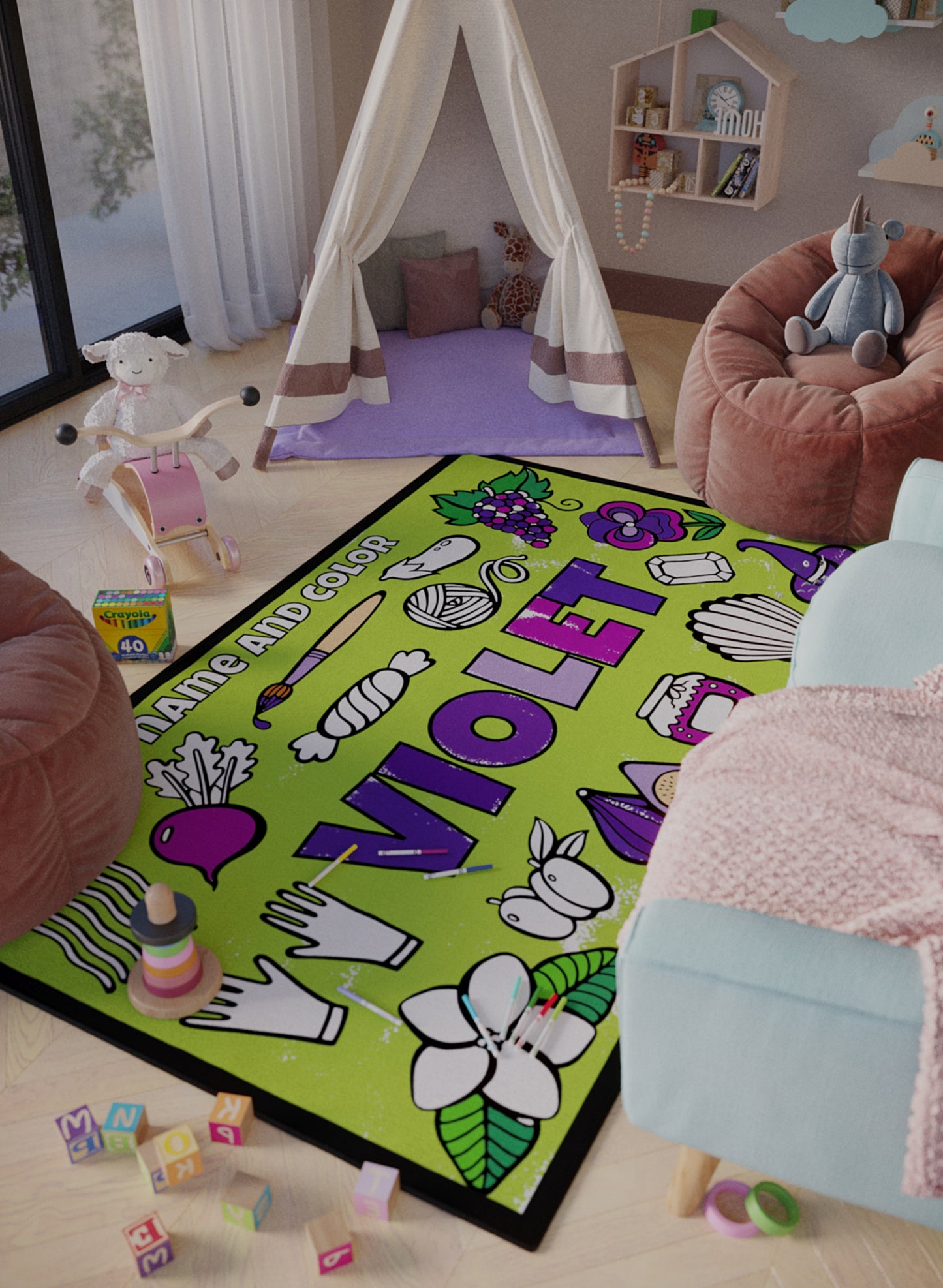 Name and Color Violet Coloring Mat - 2