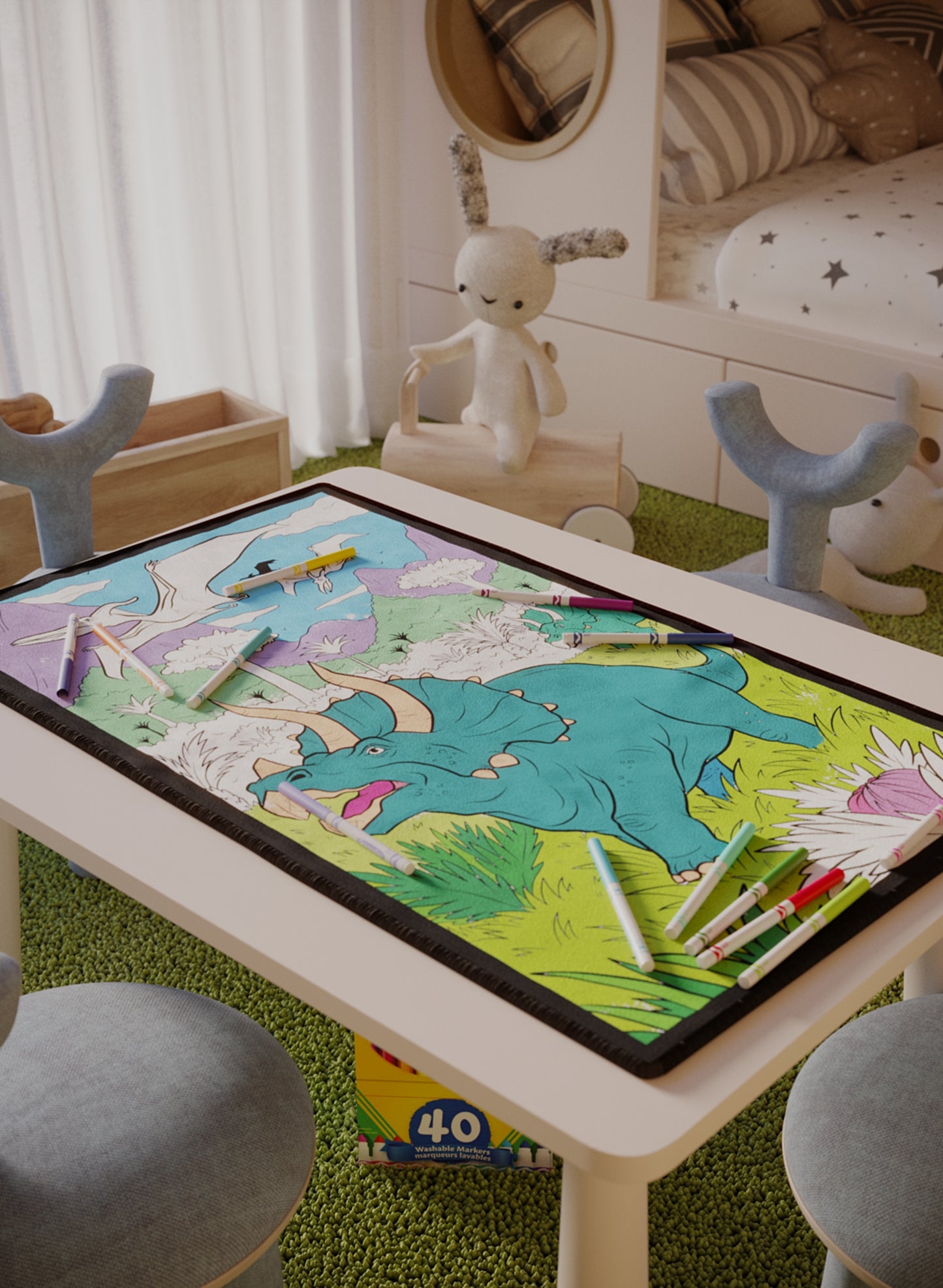 Triceratops Parade Washable Coloring Mat - 3