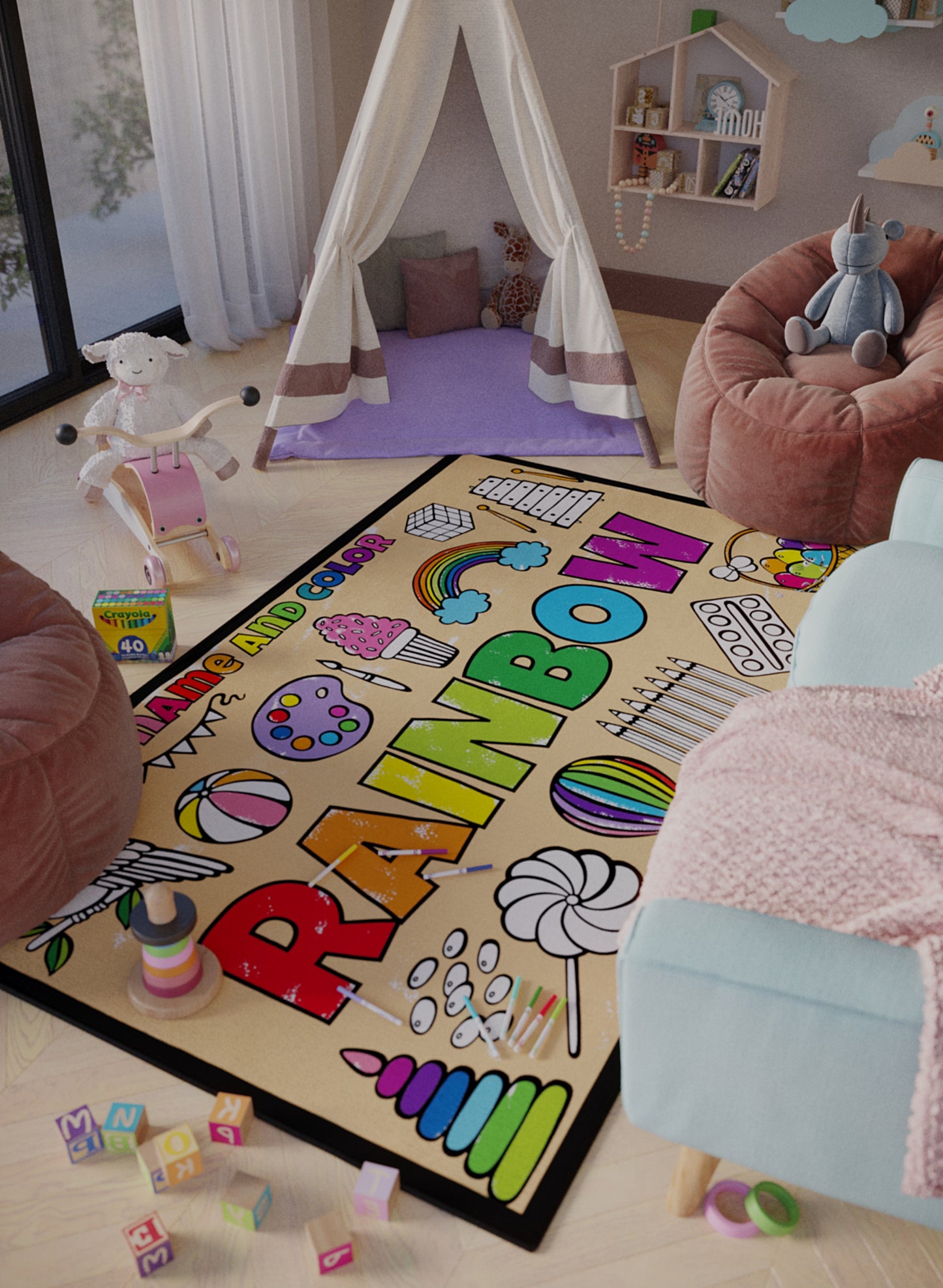 Name and Color Rainbow Coloring Mat - 2