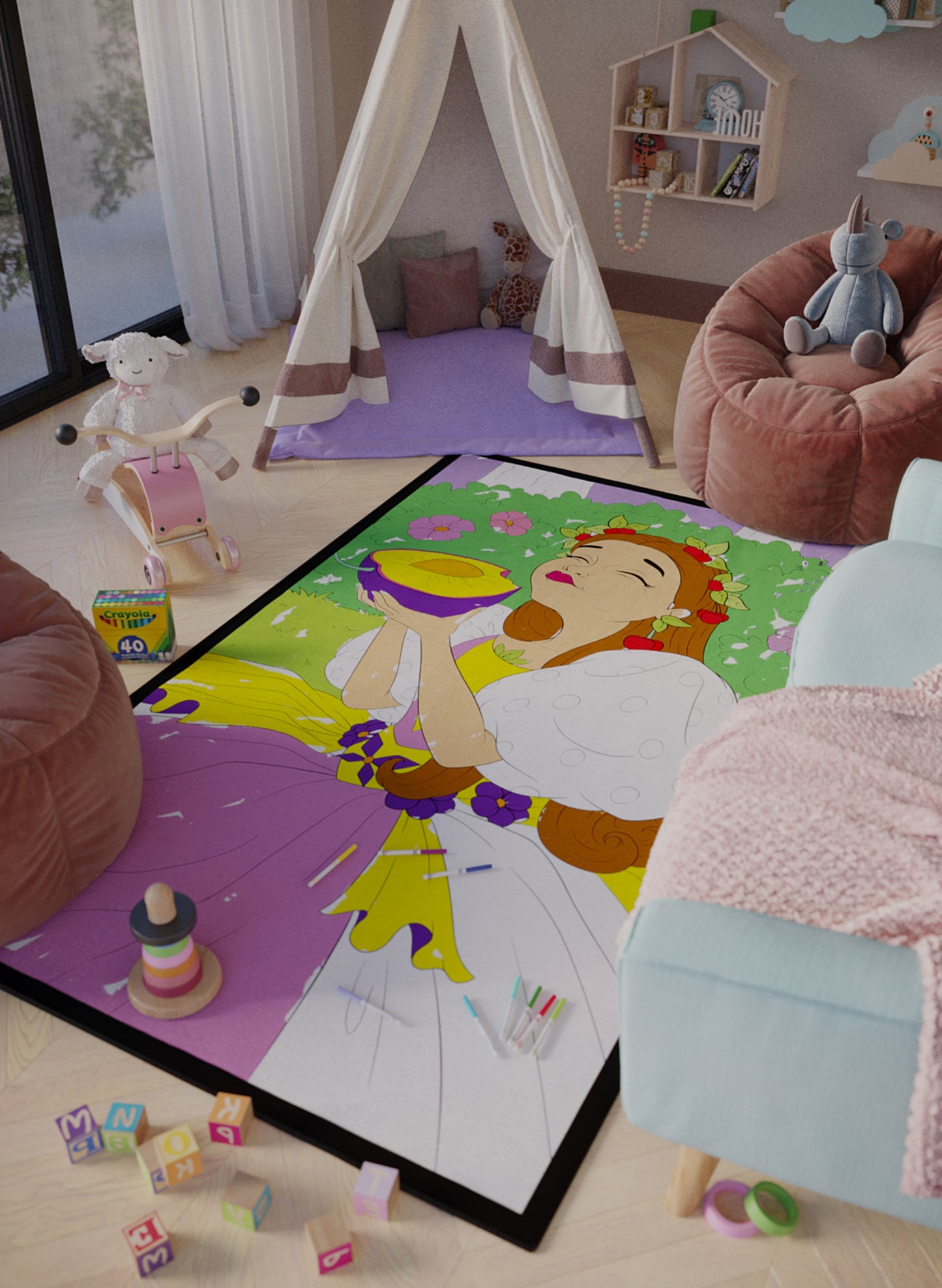 The Enchanted Cherry Washable Coloring Mat - 2