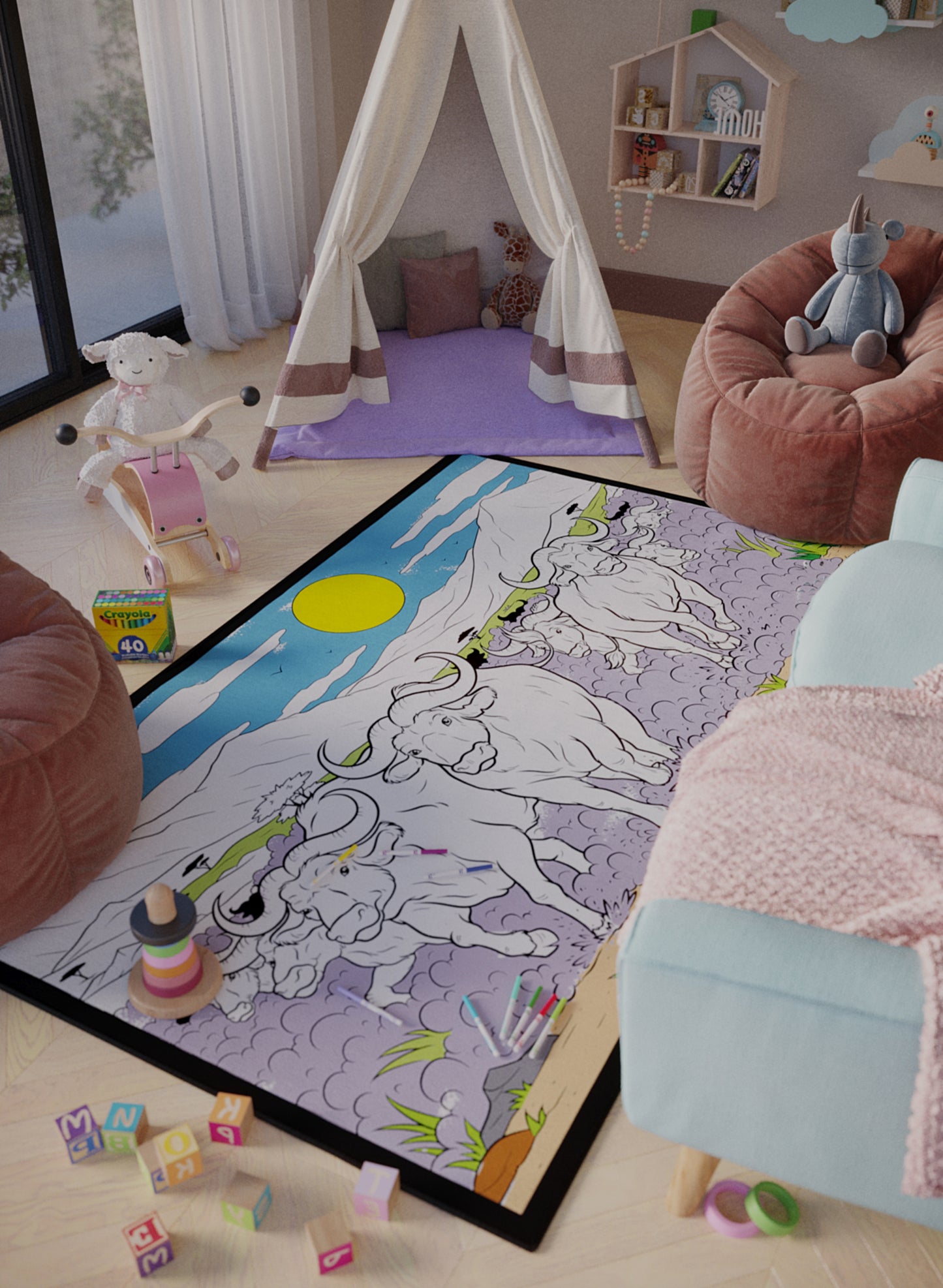 Wild Stampede Washable Coloring Mat - 2