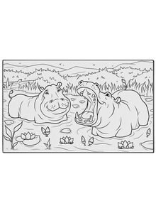Happy Hippos Poster to Color