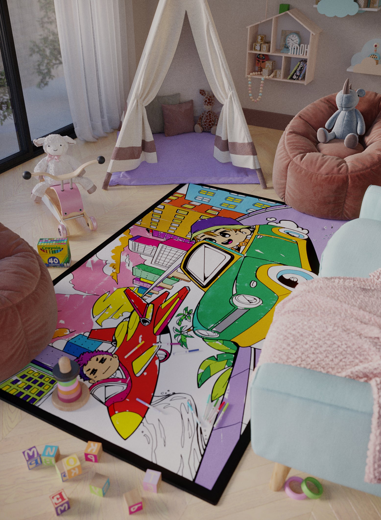 How To Color Rugs Vaporwaves | Washable Coloring Mats
